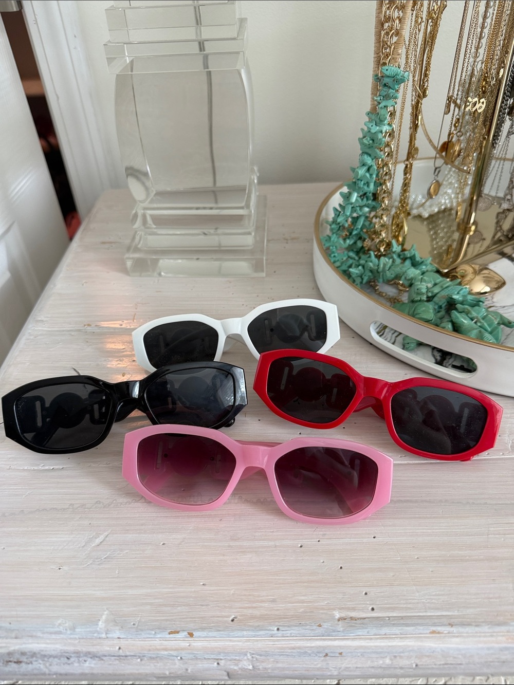 Set of 4 Colorblock Rectangular Sunglasses